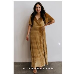 NWT Baltic Born Meghan Gold Velvet Wrap Maxi Dress